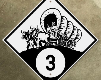Nebraska route 3 highway marker road sign shield 1926 Conestoga wagon oxen
