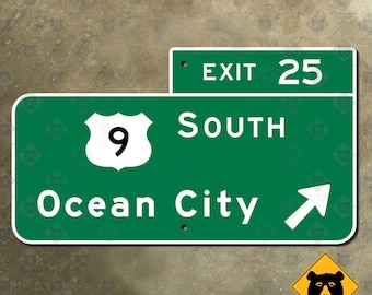 New Jersey parkway exit 25 Ocean City US 9 state route road sign Garden