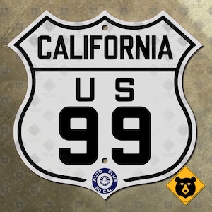 Placa de estrada da rodovia ACSC US Route 99 da Califórnia Auto Club AAA Los Angeles