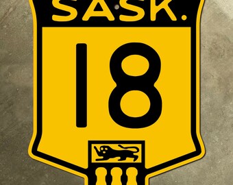Saskatchewan provincialbraune 18 Route Marker Straßenschild Kanada 1940er Jahre Wappen