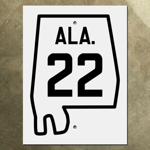 Panneau routier de la route 22 de l'état de l'Alabama, 1934 ALA. carte