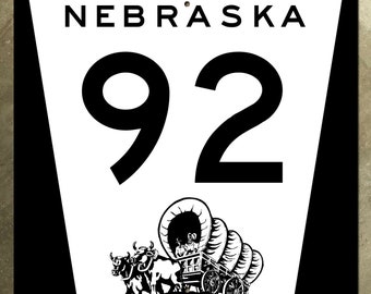 Nebraska route 92 highway marker road sign shield 1975 Conestoga wagon oxen