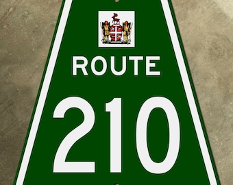 Newfoundland highway 210 route marker road sign Canada 1960s coat of arms