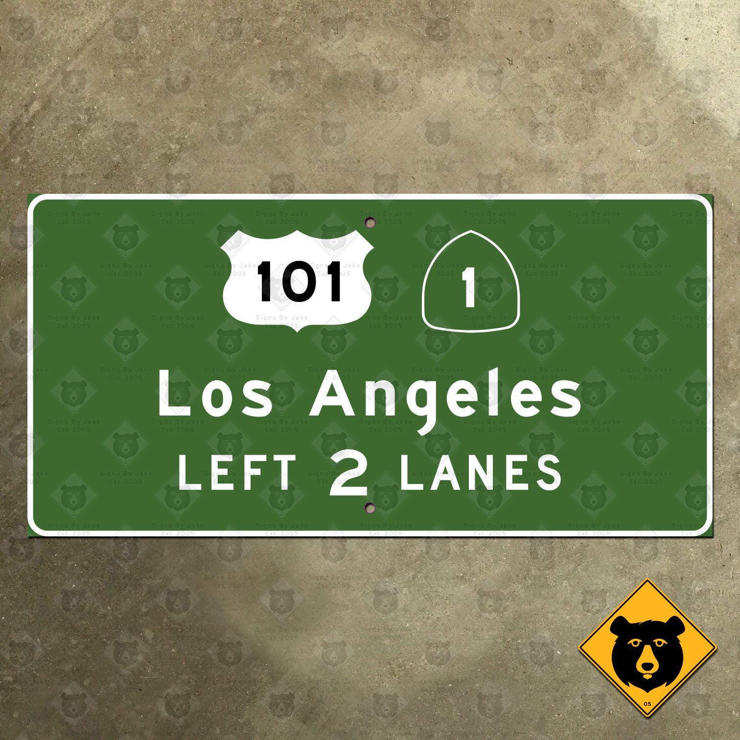 希少 LA ロサンゼルス 道路標識 看板 カリフォルニア州 米国国道101号線 州道1号線 ロサンゼルス 道路標識