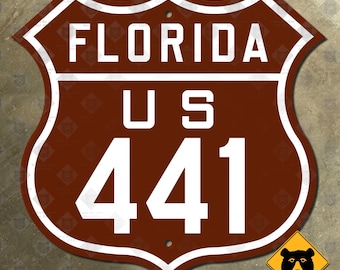 Florida US route 441 brown highway marker road sign Miami Orlando Gainesville Ocala