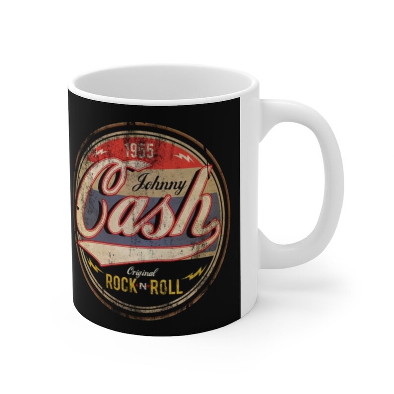 Vintage Band Mug Coffee & Tea Cup Man In Black Walk The Line Gift Idea Johnny Cash Original Rock N Roll Black Ceramic Mug 11oz