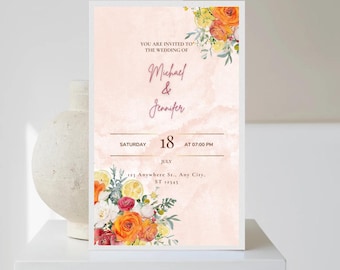 Editable Summer Flowers Wedding Invitation and RSVP Template - Digital Download, Printable Wedding Invitation Set