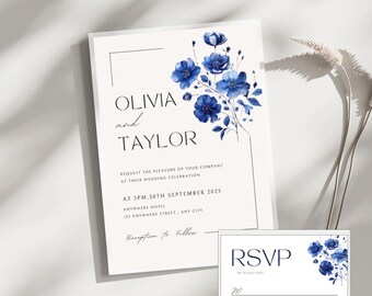 Editable Floral Wedding Invitation and RSVP Template - Digital Download, Printable Wedding Invitation Set