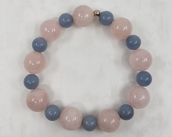 Bracelet Perles Angélite Rose Fait Main - Sur Mesure - Sans Fermoir - Neuf