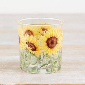 Mini cache-pot / photophore en verre : tournesols