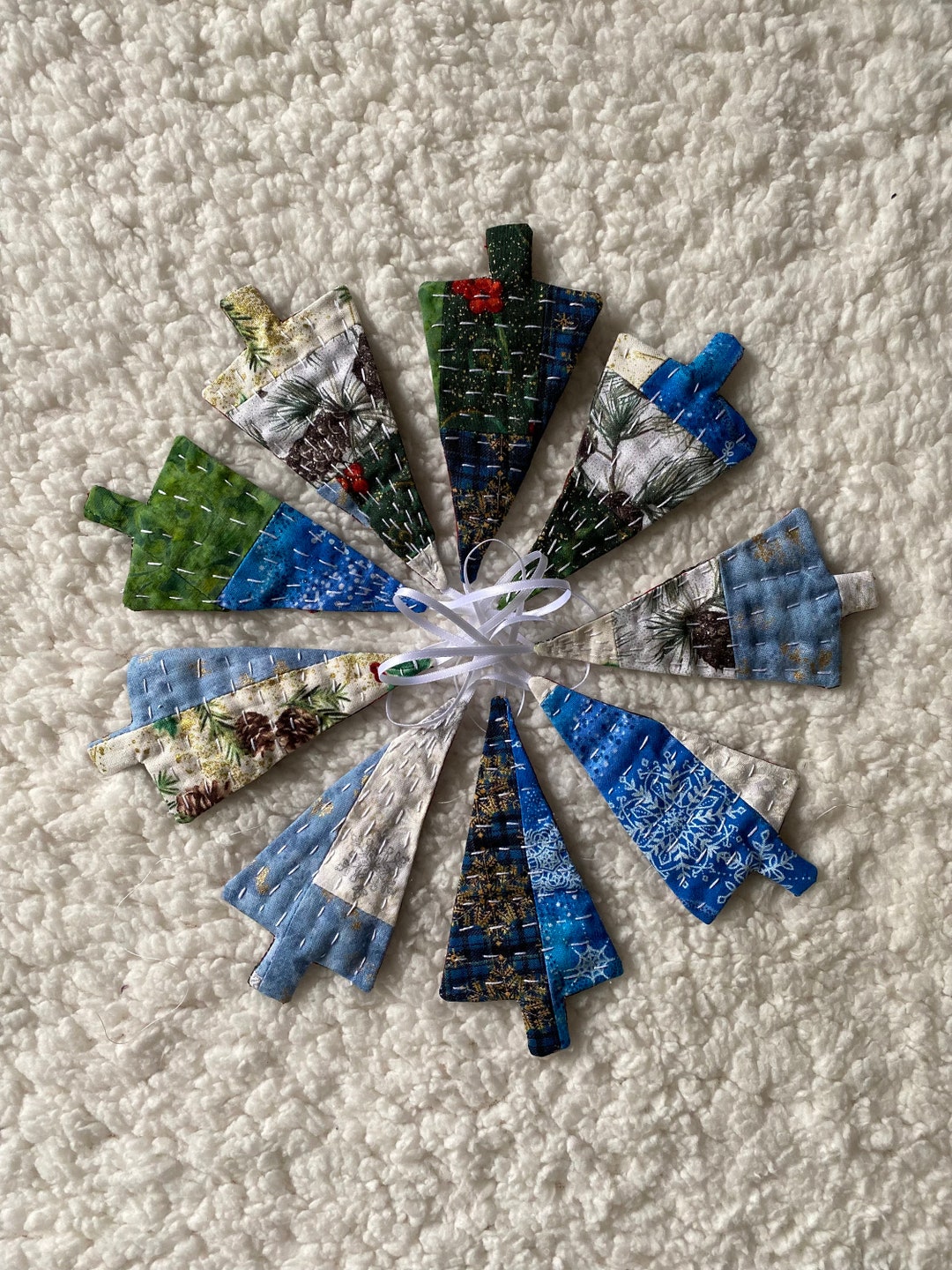 Quilted Patchwork Christmas Tree Ornament Set of 3 Etsy