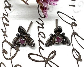 Vintage Gemstone Earrings | 925 Sterling Silver Stud Earrings | Flower Filigree Design | GIFT BOX INCLUDED