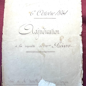 1861 Antique French Handwritten Manuscript | Legal Document | Stamped & Watermarked | Early C19th NOTARY DOCUMENT