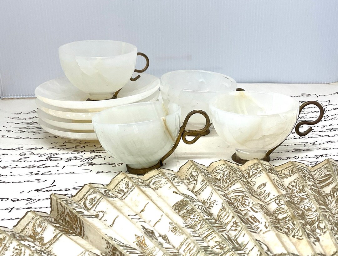 vintage-onyx-coffee-cup-saucer-set-set-of-four-marble-and-brass