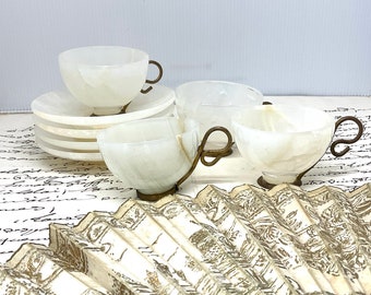 Mid Century Set 6 Teile Onyx Marmor Stein 3x Espressotassen mit 