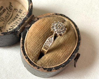 Vintage 9 Carat Gold Diamond Ring | Starburst Sunburst| Hallmarked Birmingham England | Size L 1/2 | FREE GIFT BOX | Please Read Description