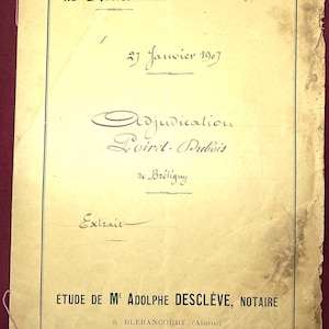 1907 Antique French Handwritten Manuscript | Stamped & Watermarked | Early C20th NOTARY DOCUMENT