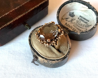 9 carat gold dress rings Vintage Smoky Quartz Ring | Hallmarked | Size L 1/2 | 1970s | GIFT BOX INCLUDED custom-order