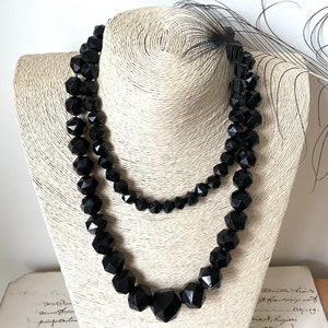 Antique Victorian Jet Necklace | Very Long With Large Beads | 100cm (39&quot;) | PLEASE READ DESCRIPTION