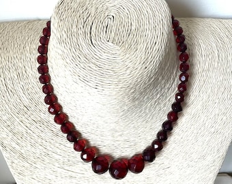Antique Bakelite Cherry Amber Necklace | Circa 1920s 1930s Art Deco | Single Strand With Metal Clasp | 39cm (15 Inches)  | GIFT BOX INCLUDED