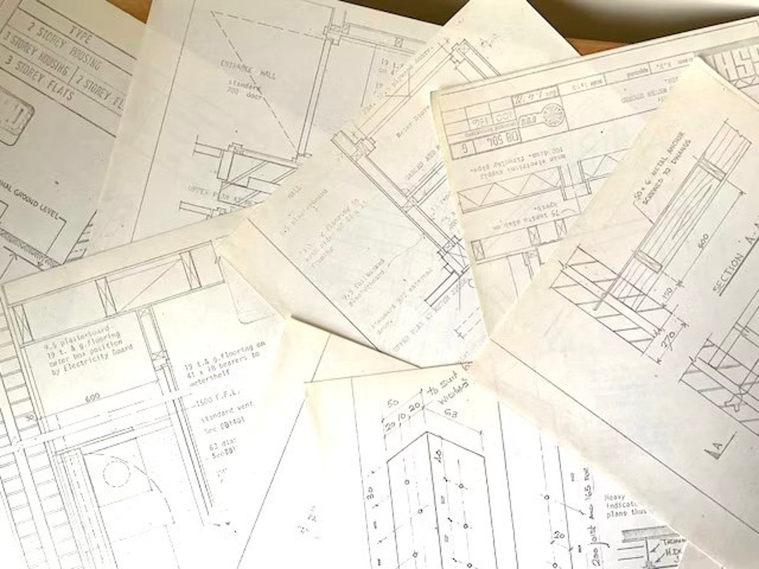 60 Vintage Technical Drawings 1970s England Printed Technical Design