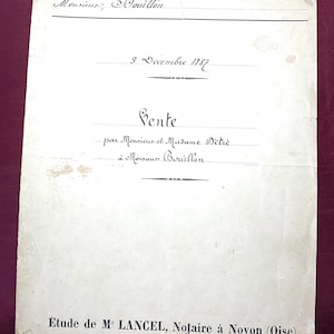 1887 Antique French Handwritten Manuscript | Title Page of Legal Document | Early C19th NOTARY DOCUMENT