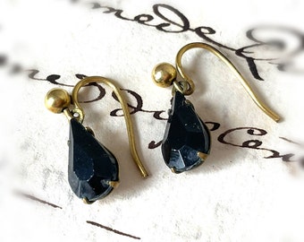 Antique Edwardian / 1920s Blue Earrings | Dangle Drop | Untested Rolled Gold or Gold Plated | 0.6cm Wide | GIFT BOX INCLUDED