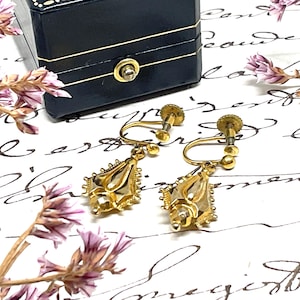 Antique 9 Carat Gold Earrings | Hallmarked 375 | Circa Victorian | Hollow | Rolled Gold Screwbacks | GIFT BOX INCLUDED
