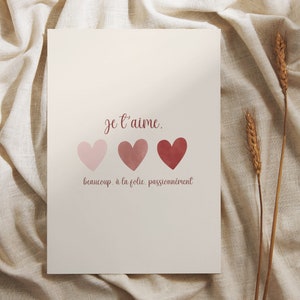 Carte Saint Valentin, Je t’aime, À la folie, passionnément, carte amour,  carte je t’aime