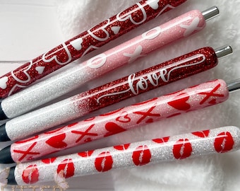 Personalized Valentine Glitter Pen • Handmade Heart & XOXO InkJoy Gel Pen