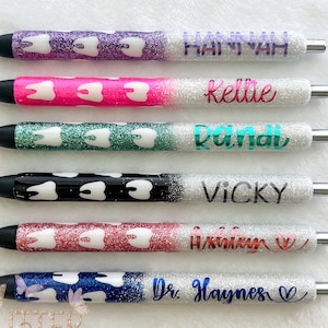Tooth Glitter Pen with Name • Custom Dental Hygienist Pen • Sparkle Inkjoy Pen • Dentist Gift Idea • Personalized Medical Pen