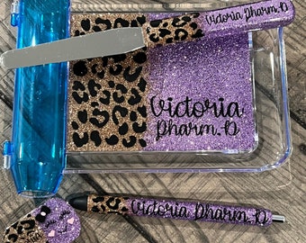 Pharmacy Tech Glitter Set, Counting Tray, Badge Reel, Spatula