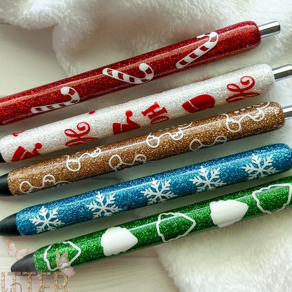 Personalized Christmas Glitter Gel Pen • Holiday InkJoy, Candy Cane, Snowflake