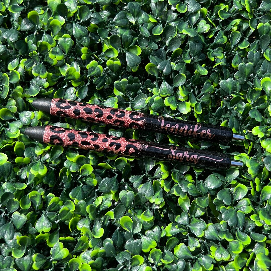 Personalized Rose Gold and Black Leopard Glitter Pen UV Resin Etsy