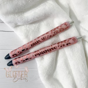Glitter Pens | Personalized Glitter Pens | Inkjoy Gel Pen | Light Pink & Rose Cheetah Glitter Pens | Customized Pens | Refillable Custom Pen