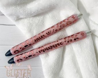 Glitter Pens | Personalized Glitter Pens | Inkjoy Gel Pen | Light Pink & Rose Cheetah Glitter Pens | Customized Pens | Refillable Custom Pen