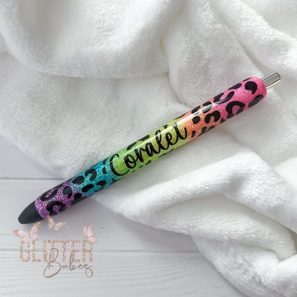 Glitter Pens | Personalized Glitter Pens | Inkjoy Gel Pen | Rainbow Cheetah Glitter Pen | Customized Pens | Refillable Custom Pens