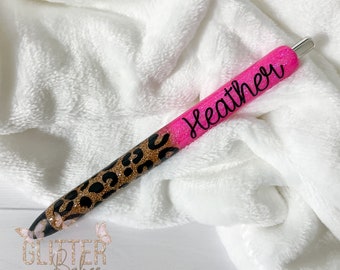 Glitter Pens | Personalized Glitter Pens | Inkjoy Gel Pen | Hot Pink & Gold Cheetah Glitter Pens | Customized Pens | Refillable Custom Pens