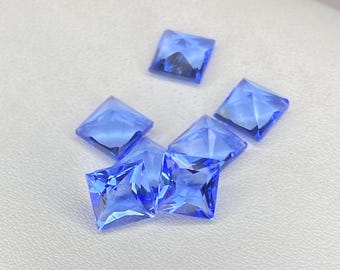 Lab Created Tanzanite Gemstone | Violet Blue Princess Cut Square for Jewelry Making