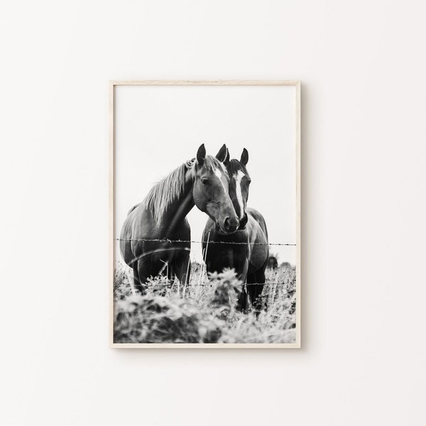 Horses Black and White Photography Print, DIGITAL Rustic Farmhouse Large Wall Art, Modern Farmhouse Decor, Animals Print, Wild Horses Poster