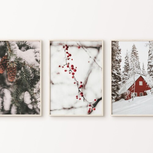Set of 3 Christmas Wall Art Snow Covered Pine Trees Winter Etsy