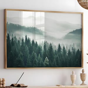 Wald Fotografie, druckbare Landschaft nebligen Landschaft, großes Wandbild, Natur am Berg neblige Landschaft - digitale Kunst