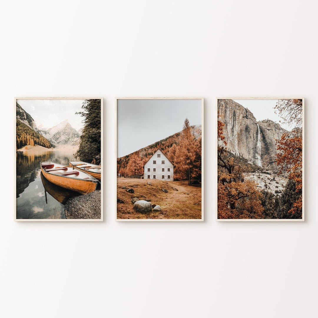 Fall Forest Printable 3 Pieces Wall Art, Autumn Landscape Set of 3 ...