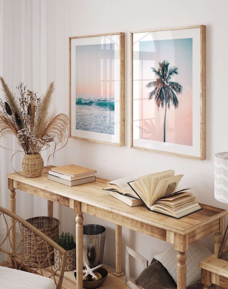 Pacchetto di stampe costiere, stampe artistiche da parete in stile boho per la spiaggia, set di fotografie dell'oceano, decorazioni estive per cottage sulla spiaggia, poster mediterraneo dai colori pastello immagine 8