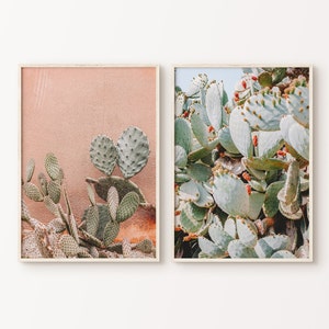 Druckbare Soft Pastel Kaktus 2 Stück große Wandkunst, Kakteen Wüsten-Set von 3 Fotografie, Saguaro Kaktus Wüstenwand-Set, Natur Wüstenkunst