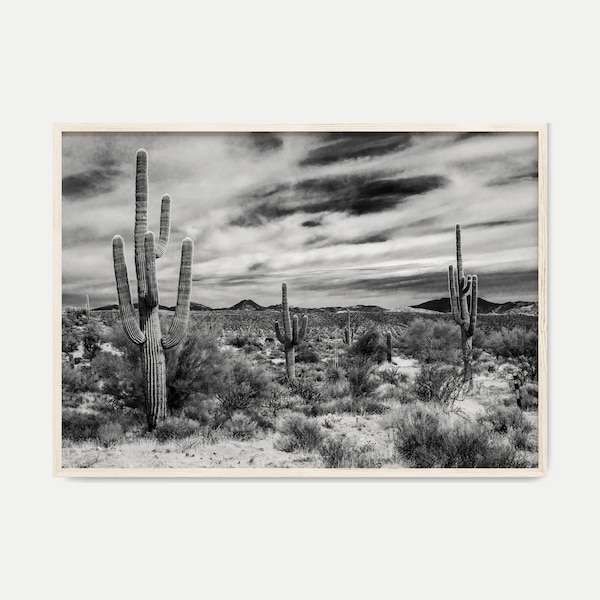 Joshua Tree Print, Black and White Saguaro Desert Art Prints, Cactus Photography Print, Landscape Wall Art, Printable Poster, Large Wall Art