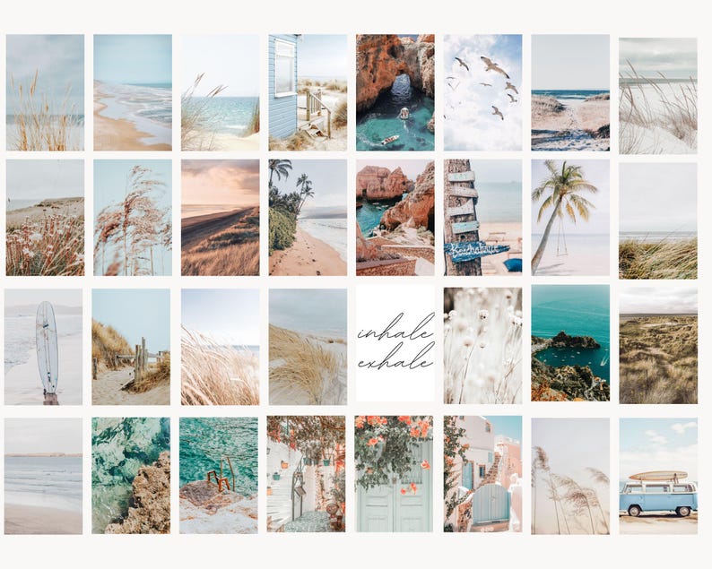 Pacchetto di stampe costiere, stampe artistiche da parete in stile boho per la spiaggia, set di fotografie dell'oceano, decorazioni estive per cottage sulla spiaggia, poster mediterraneo dai colori pastello immagine 5