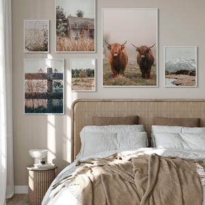 Juego de 6 fotografías imprimibles de estilo rústico de granja para pared, impresión de vacas de las Tierras Altas, arte de pared grande de 6 piezas de granja, impresión de flores silvestres imagen 8