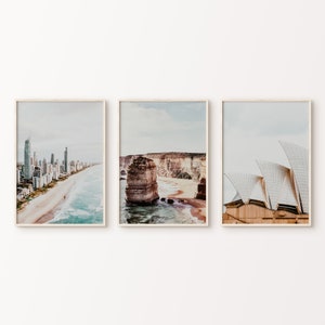 Australien druckbares Set von 3 Drucken, Australien Ozean 3 Stück große Wandkunst, Sydney Fotografie, Australien Galerie Wand, Küsten Wandkunst