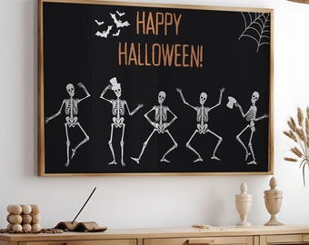 Funny Skeleton Wall Art, Happy Halloween Print, Spooky Home Decor, Printable Halloween Poster, Skeleton Digital Print, Instant Download